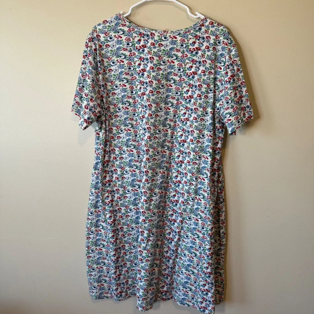 La Cera Women 1X Floral Cotton Knit Short Sleeve Shift Dress Red Blue Cotagecore